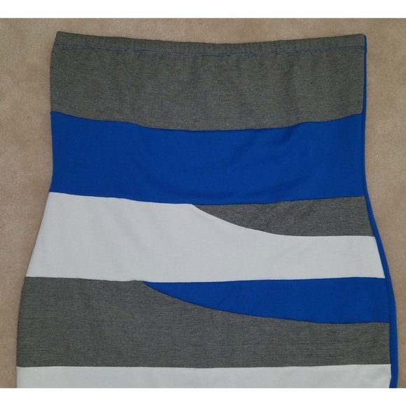 Last Exit Skirt Size 3X Gray White Blue Color Block Stripes Elastic Waistband - Picture 2 of 5